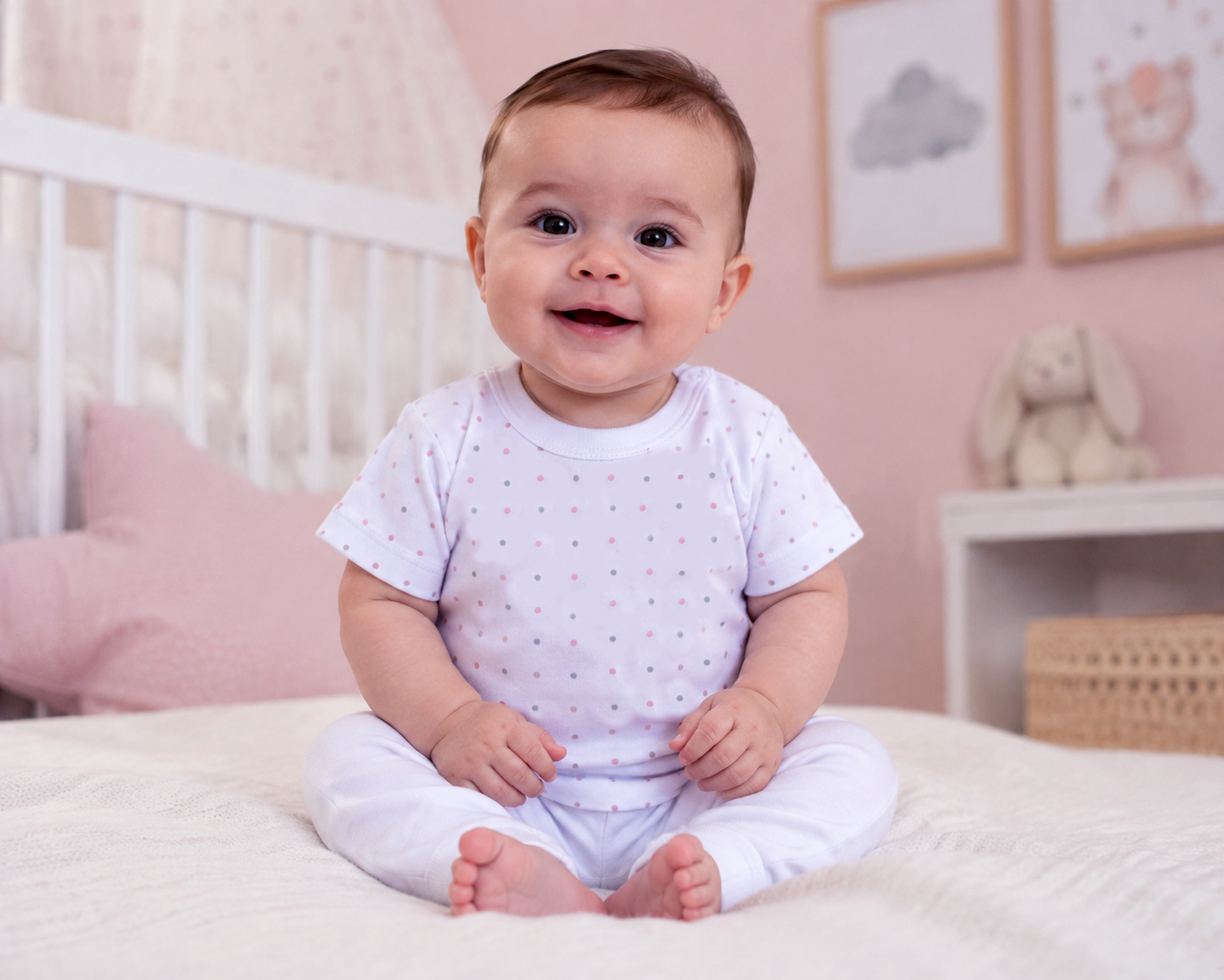 camiseta maga corta lunares rosa de bebe