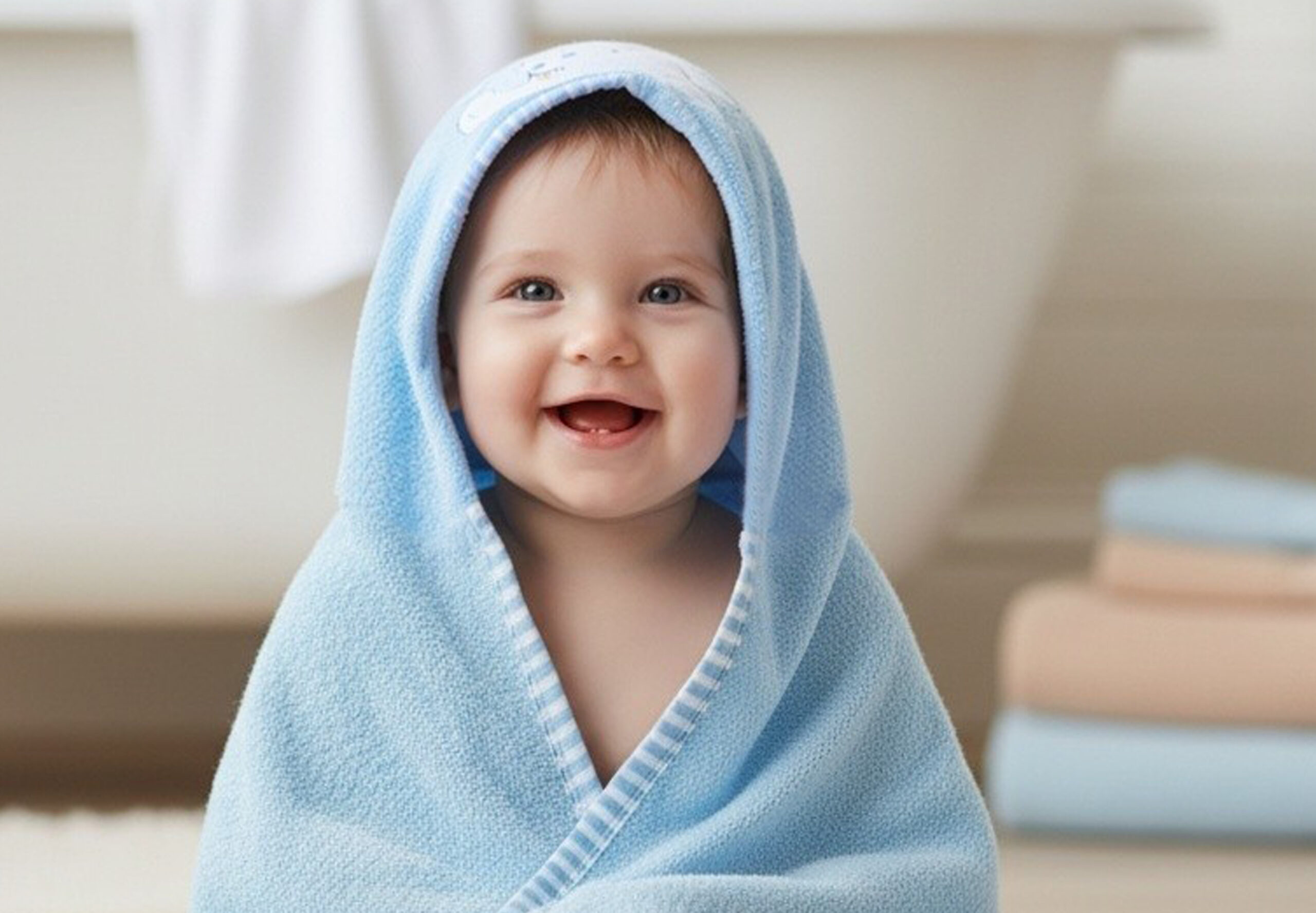 Toalla Bebe Guau Bebe Celeste baño